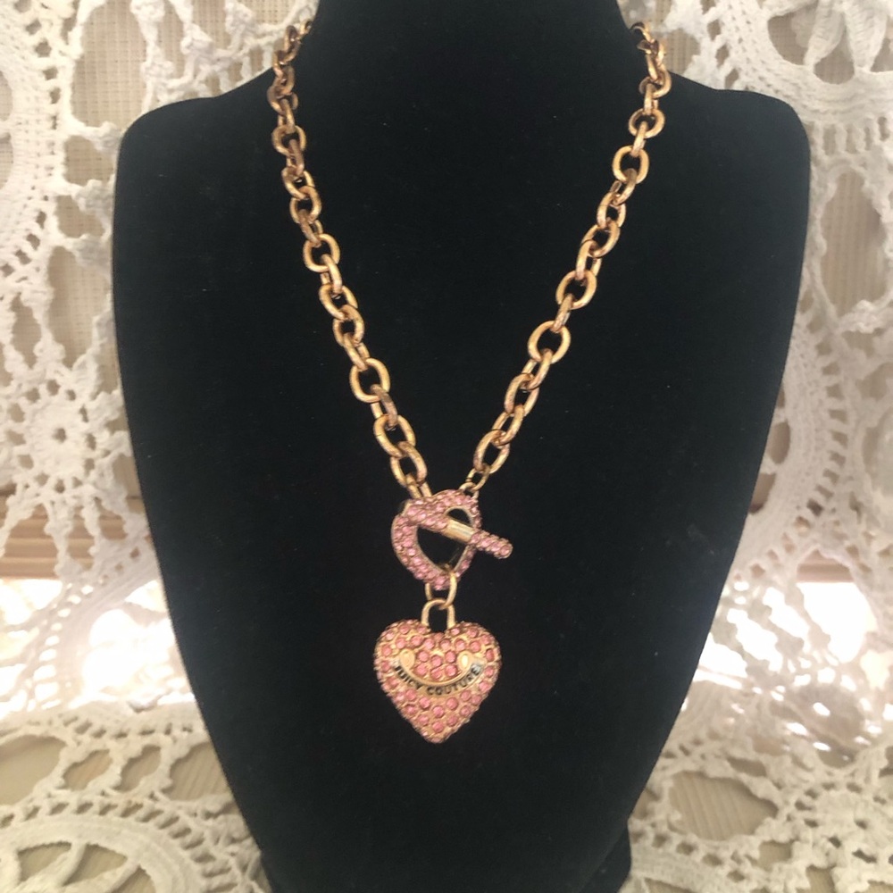 Vintage Gold Chain Necklace with Pink Crystal Heart Pendant